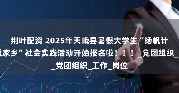 荆叶配资 2025年天峨县暑假大学生“扬帆计划”暨“返家乡”社会实践活动开始报名啦！！！_党团组织_工作_岗位