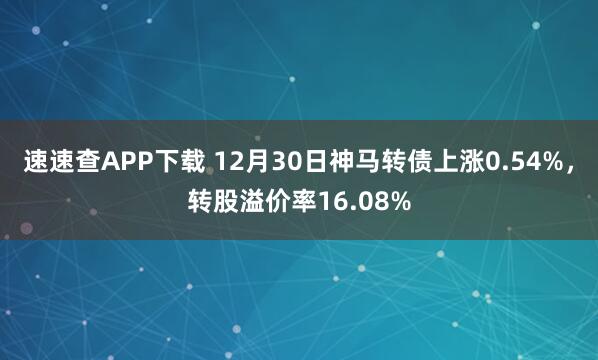 速速查APP下载 12月30日神马转债上涨0.54%，转股溢价率16.08%